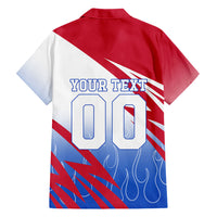 Personalized England Football Hawaiian Shirt Dynamic Lion Athlete Red Blue Flame