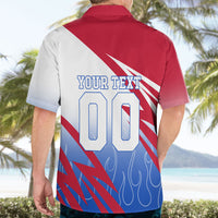 Personalized England Football Hawaiian Shirt Dynamic Lion Athlete Red Blue Flame