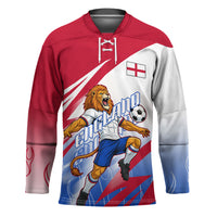 Personalized England Football Hockey Jersey Dynamic Lion Athlete Red Blue Flame