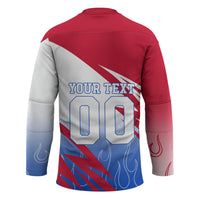 Personalized England Football Hockey Jersey Dynamic Lion Athlete Red Blue Flame