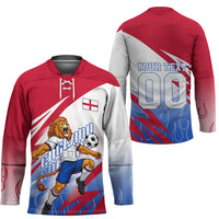 Personalized England Football Hockey Jersey Dynamic Lion Athlete Red Blue Flame