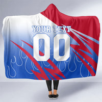 Personalized England Football Hooded Blanket Dynamic Lion Athlete Red Blue Flame