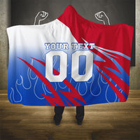 Personalized England Football Hooded Blanket Dynamic Lion Athlete Red Blue Flame