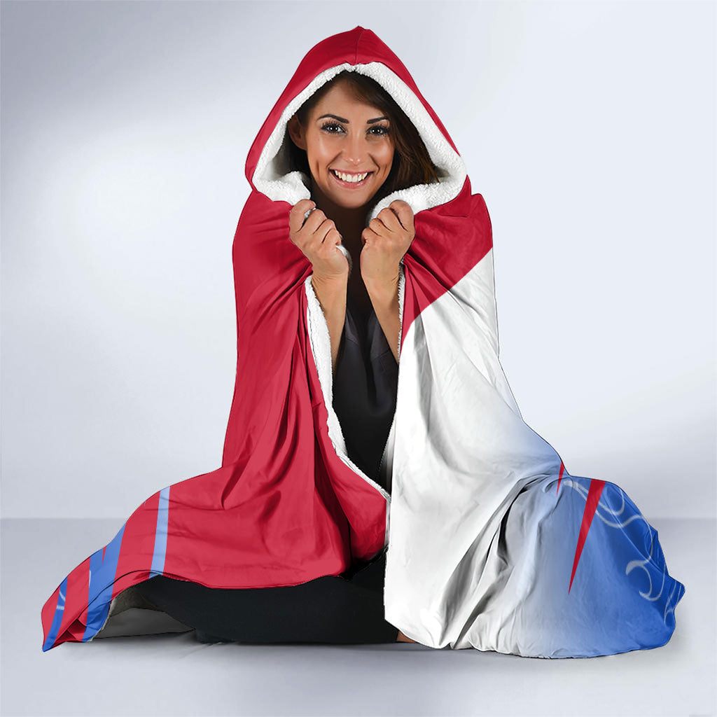 Personalized England Football Hooded Blanket Dynamic Lion Athlete Red Blue Flame