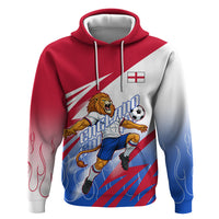 Personalized England Football Hoodie Dynamic Lion Athlete Red Blue Flame