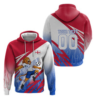 Personalized England Football Hoodie Dynamic Lion Athlete Red Blue Flame