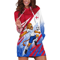 Personalized England Football Hoodie Dress Dynamic Lion Athlete Red Blue Flame