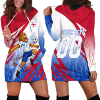 Personalized England Football Hoodie Dress Dynamic Lion Athlete Red Blue Flame