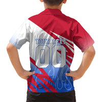 Personalized England Football Kid Hawaiian Shirt Dynamic Lion Athlete Red Blue Flame