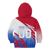Personalized England Football Kid Hoodie Dynamic Lion Athlete Red Blue Flame