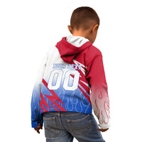Personalized England Football Kid Hoodie Dynamic Lion Athlete Red Blue Flame