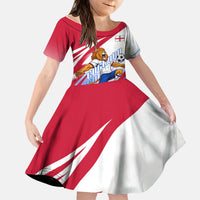 Personalized England Football Kid Short Sleeve Dress Dynamic Lion Athlete Red Blue Flame