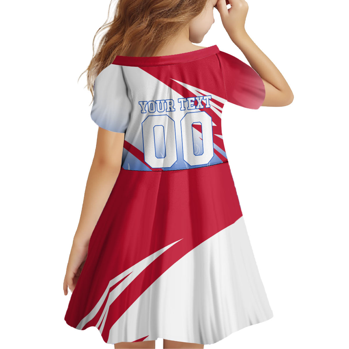 Personalized England Football Kid Short Sleeve Dress Dynamic Lion Athlete Red Blue Flame