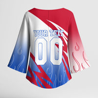Personalized England Football Kimono Sleeve Blouse Dynamic Lion Athlete Red Blue Flame