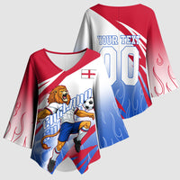 Personalized England Football Kimono Sleeve Blouse Dynamic Lion Athlete Red Blue Flame