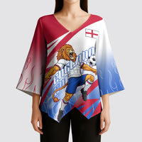 Personalized England Football Kimono Sleeve Blouse Dynamic Lion Athlete Red Blue Flame