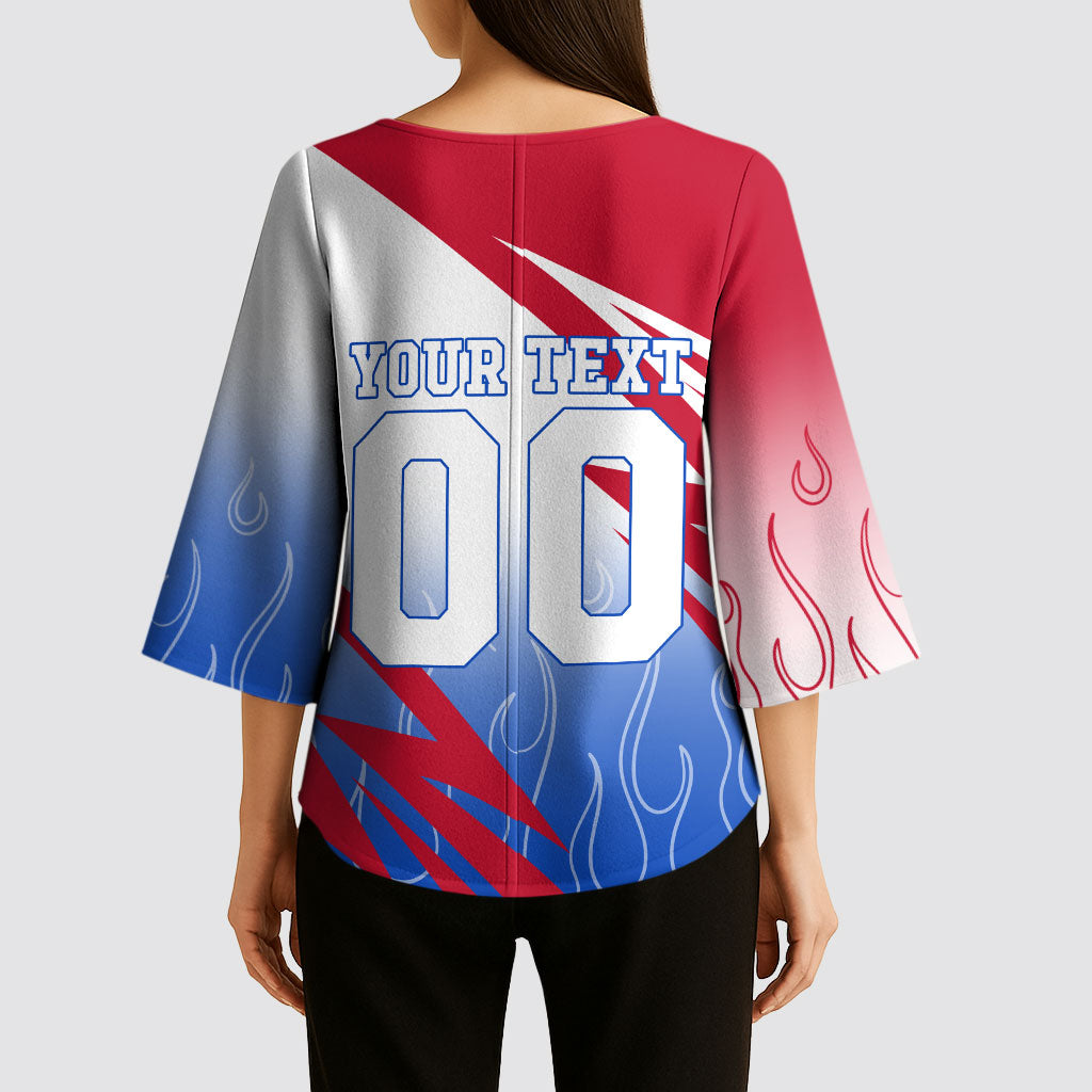 Personalized England Football Kimono Sleeve Blouse Dynamic Lion Athlete Red Blue Flame