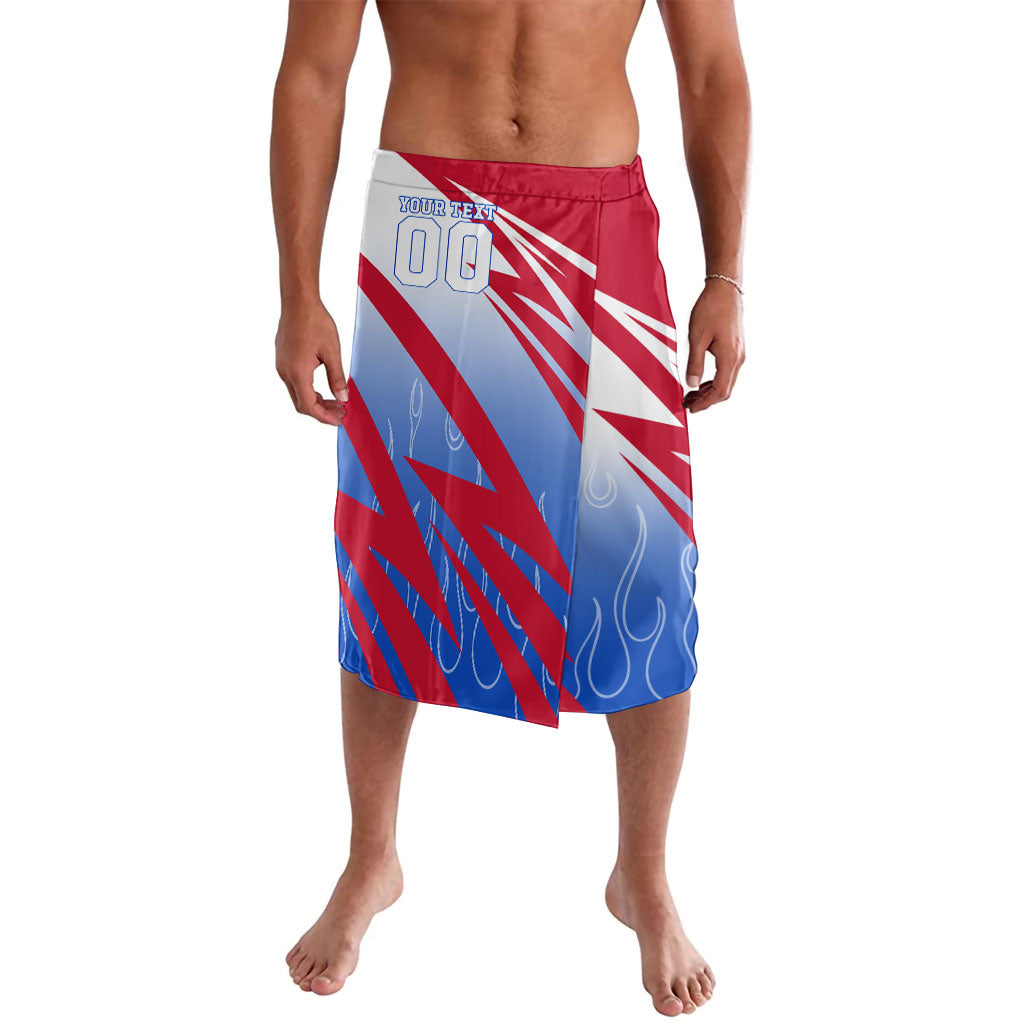 Personalized England Football Lavalava Dynamic Lion Athlete Red Blue Flame
