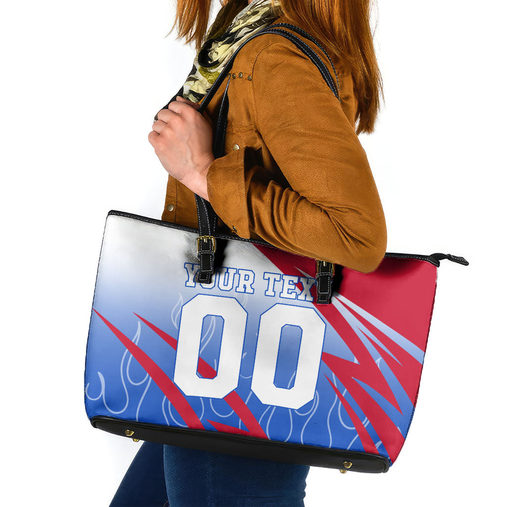 Personalized England Football Leather Tote Bag Dynamic Lion Athlete Red Blue Flame