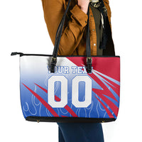 Personalized England Football Leather Tote Bag Dynamic Lion Athlete Red Blue Flame