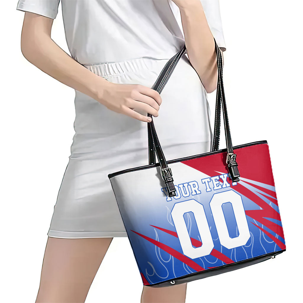 Personalized England Football Leather Tote Bag Dynamic Lion Athlete Red Blue Flame