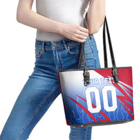 Personalized England Football Leather Tote Bag Dynamic Lion Athlete Red Blue Flame