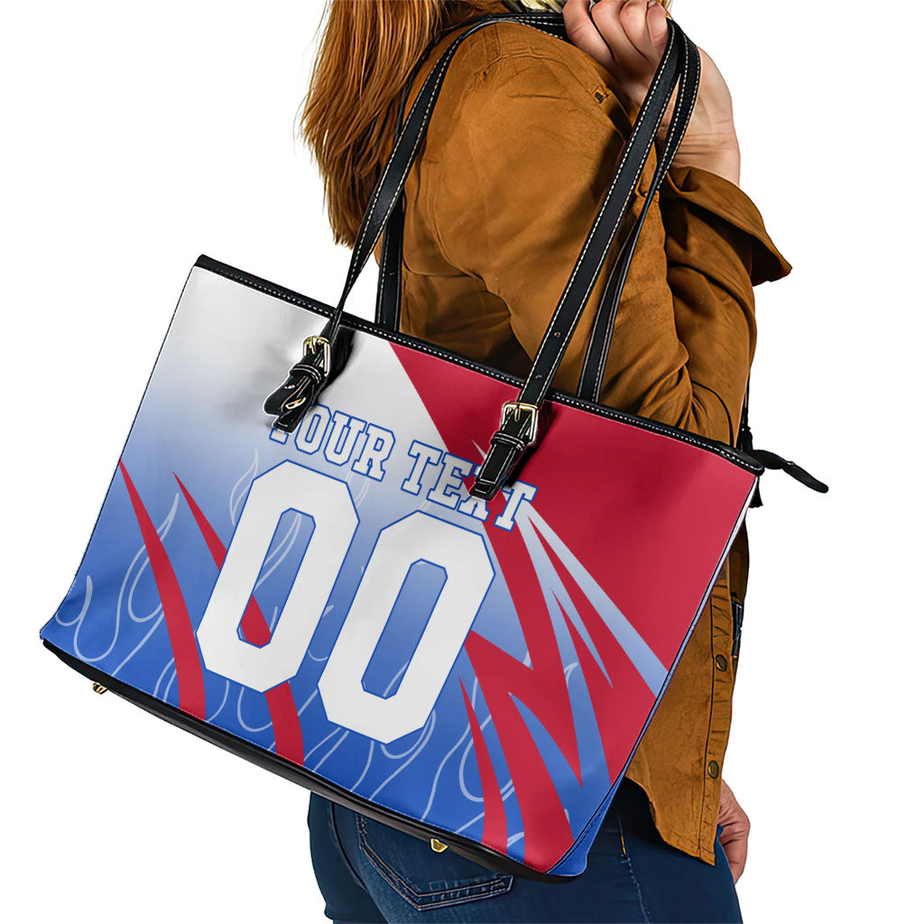 Personalized England Football Leather Tote Bag Dynamic Lion Athlete Red Blue Flame