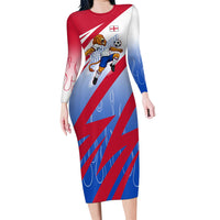Personalized England Football Long Sleeve Bodycon Dress Dynamic Lion Athlete Red Blue Flame