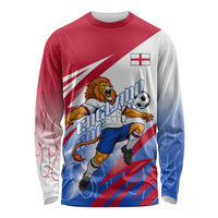 Personalized England Football Long Sleeve Shirt Dynamic Lion Athlete Red Blue Flame