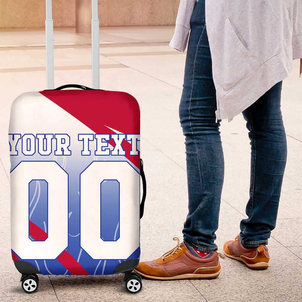 Personalized England Football Luggage Cover Dynamic Lion Athlete Red Blue Flame