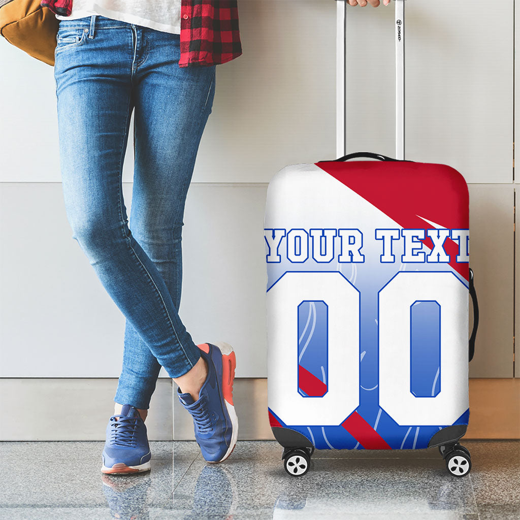 Personalized England Football Luggage Cover Dynamic Lion Athlete Red Blue Flame