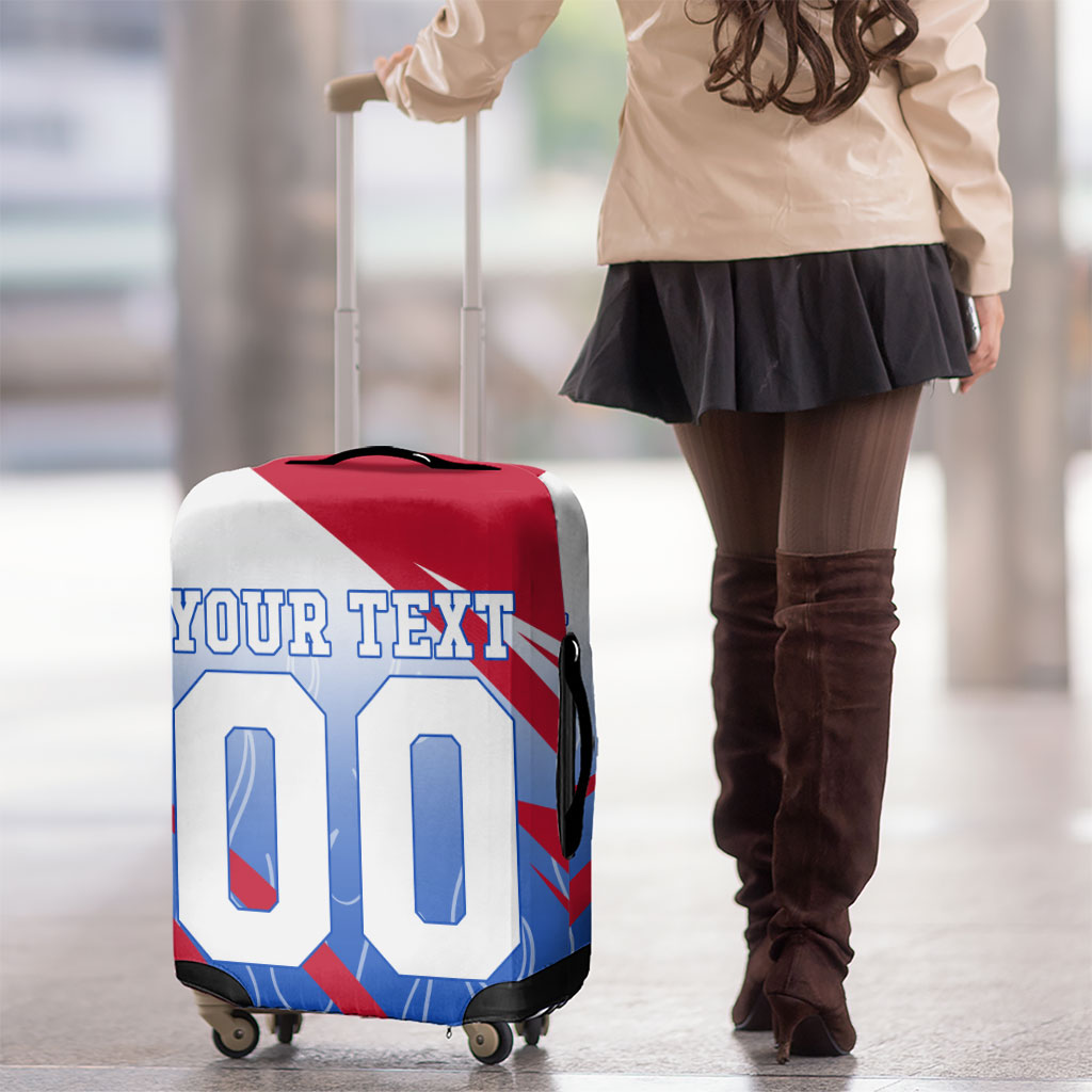 Personalized England Football Luggage Cover Dynamic Lion Athlete Red Blue Flame