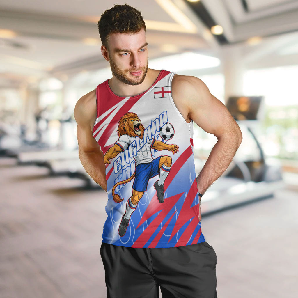 Personalized England Football Men Tank Top Dynamic Lion Athlete Red Blue Flame