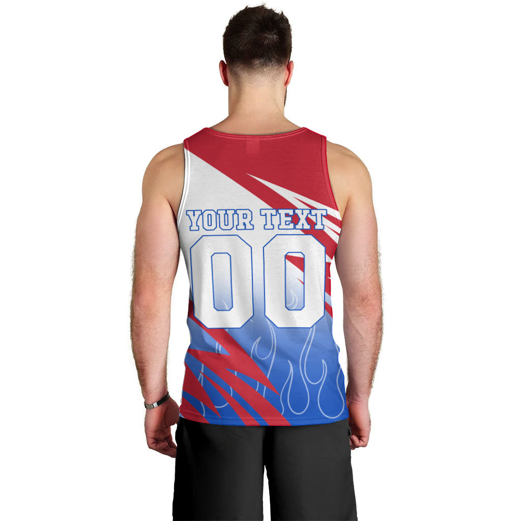 Personalized England Football Men Tank Top Dynamic Lion Athlete Red Blue Flame