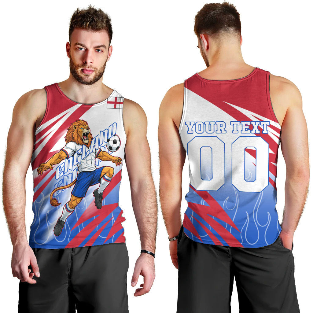 Personalized England Football Men Tank Top Dynamic Lion Athlete Red Blue Flame