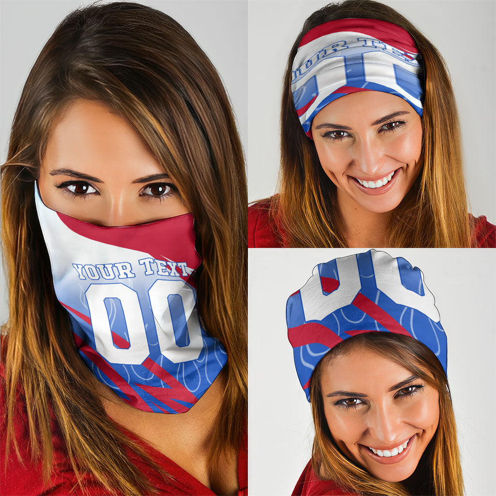 Personalized England Football Neck Gaiter Dynamic Lion Athlete Red Blue Flame