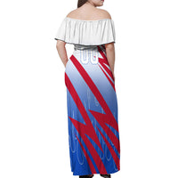 Personalized England Football Off Shoulder Maxi Dress Dynamic Lion Athlete Red Blue Flame