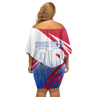 Personalized England Football Off Shoulder Short Dress Dynamic Lion Athlete Red Blue Flame