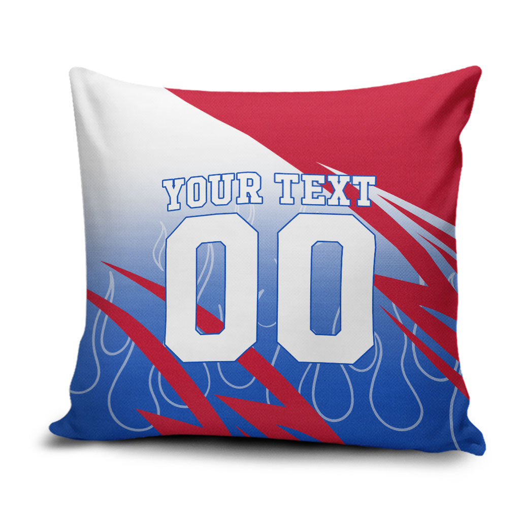 Personalized England Football Pillow Cover Dynamic Lion Athlete Red Blue Flame