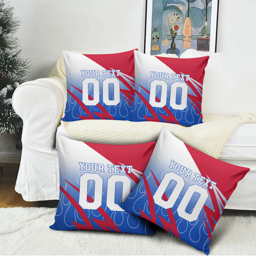 Personalized England Football Pillow Cover Dynamic Lion Athlete Red Blue Flame