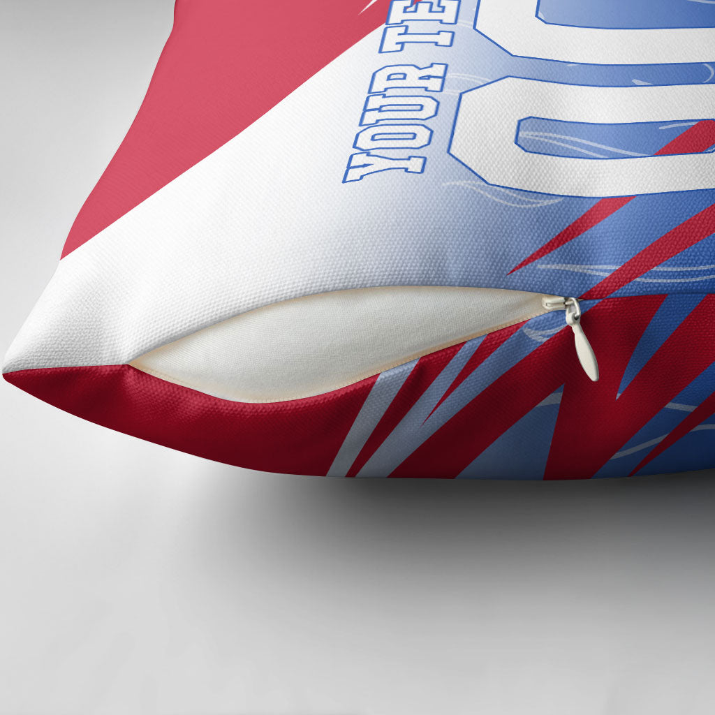 Personalized England Football Pillow Cover Dynamic Lion Athlete Red Blue Flame