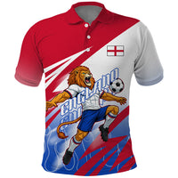 Personalized England Football Polo Shirt Dynamic Lion Athlete Red Blue Flame