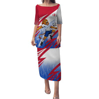 Personalized England Football Puletasi Dynamic Lion Athlete Red Blue Flame