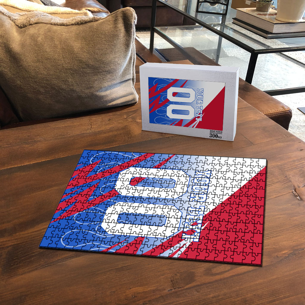 Personalized England Football Puzzle Dynamic Lion Athlete Red Blue Flame