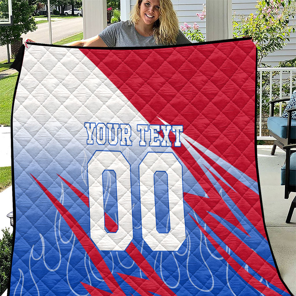 Personalized England Football Quilt Dynamic Lion Athlete Red Blue Flame