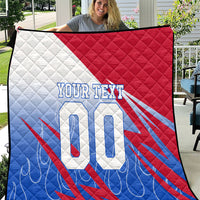 Personalized England Football Quilt Dynamic Lion Athlete Red Blue Flame