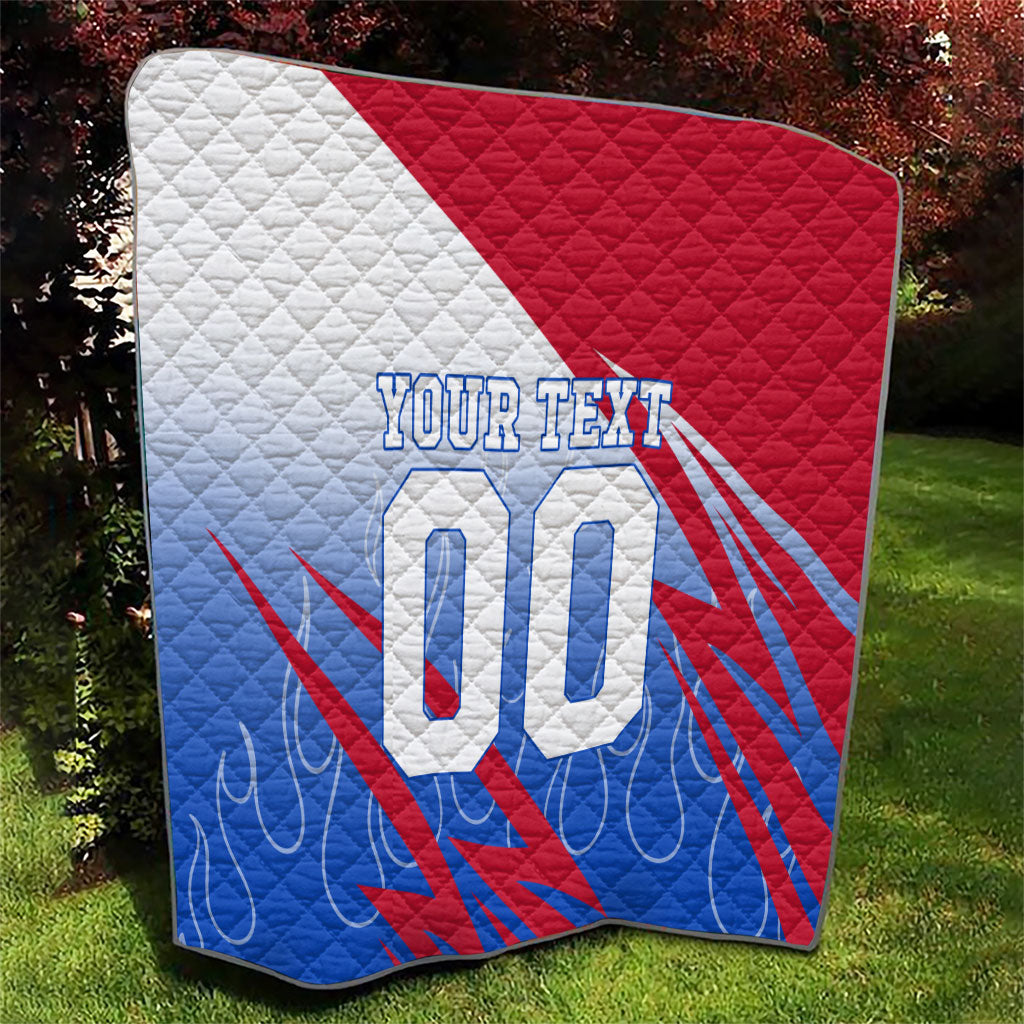 Personalized England Football Quilt Dynamic Lion Athlete Red Blue Flame