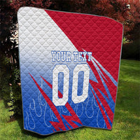 Personalized England Football Quilt Dynamic Lion Athlete Red Blue Flame