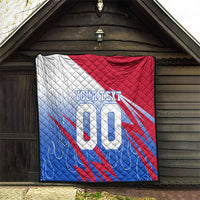 Personalized England Football Quilt Dynamic Lion Athlete Red Blue Flame