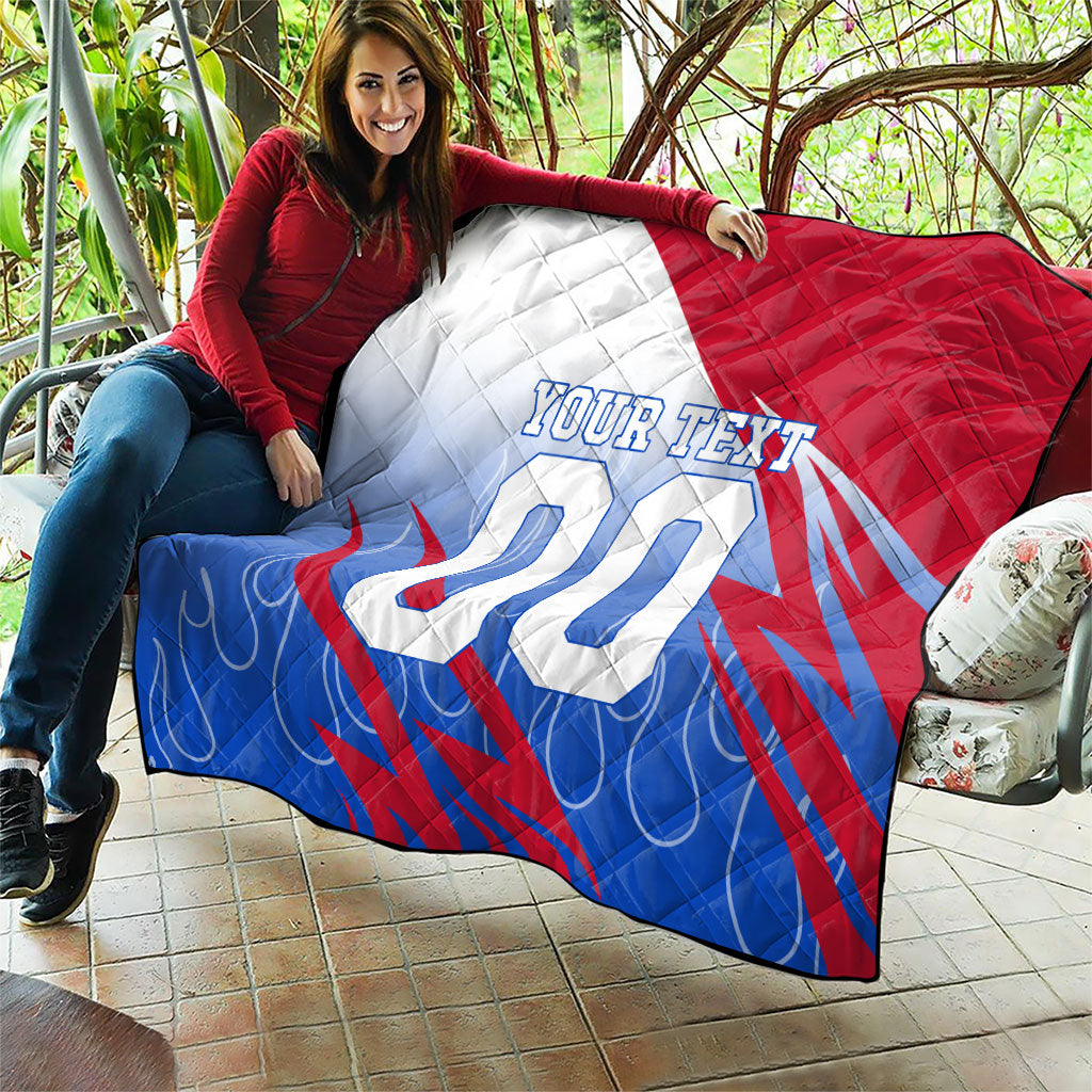 Personalized England Football Quilt Dynamic Lion Athlete Red Blue Flame